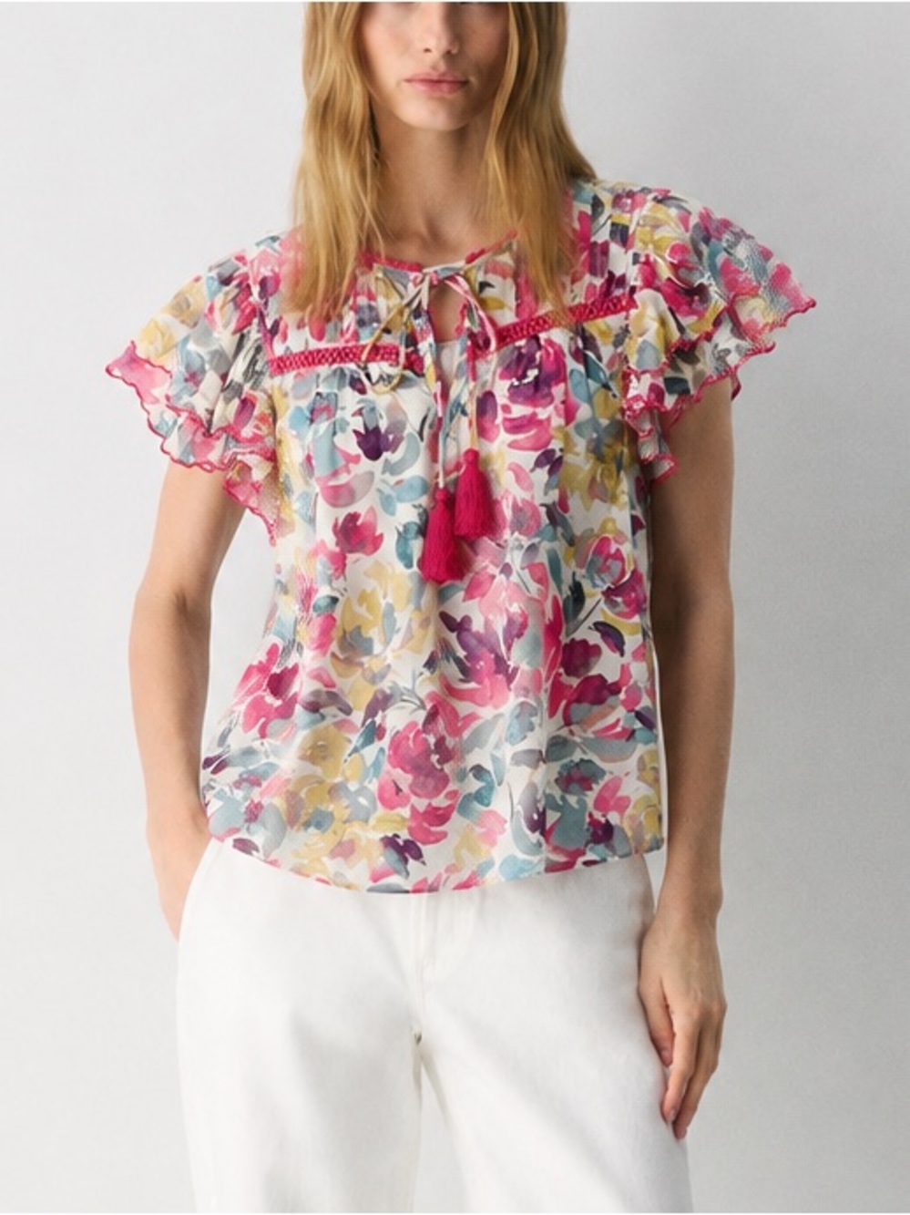 Allison New York Floral Ruffle Boho Blouse